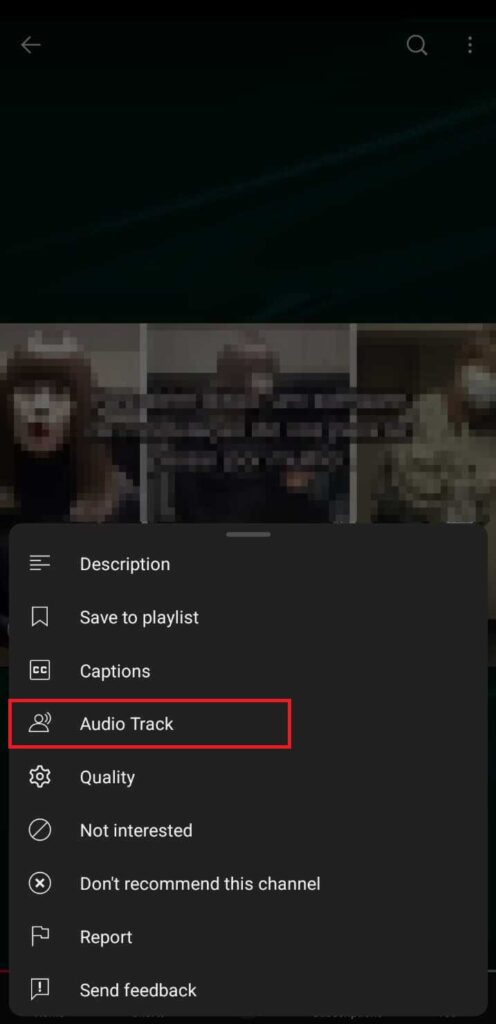 YouTube shorts video showing the audio track option highlighted in red