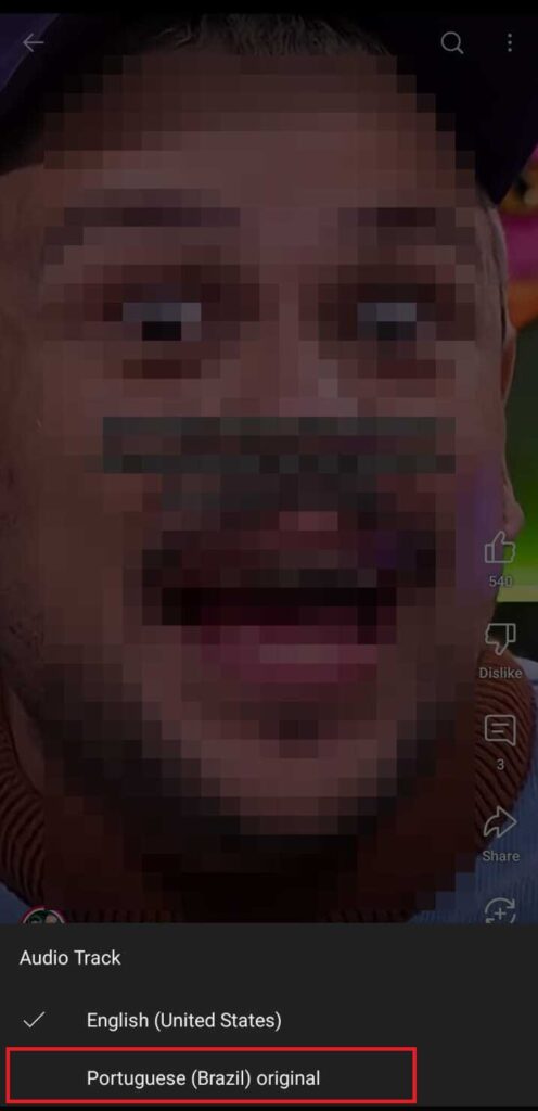 YouTube shorts video showing the original audio option highlighted in red